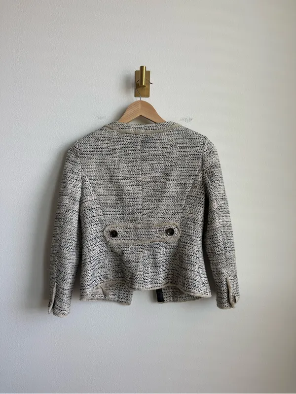 Karen Millen Women's Cropped Tweed Blazer Jacket Black Tan Size 4 - Image 7