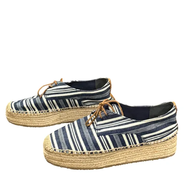 Tory Burch Florence Platform Espadrilles Women 9 Blue White Striped Canvas Shoes - Image 2