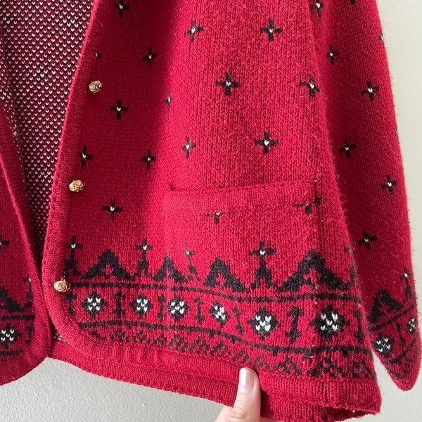 S- Crystal-Kobe Black and Red Knit Vintage Cardigan with Pockets‎ - Image 3