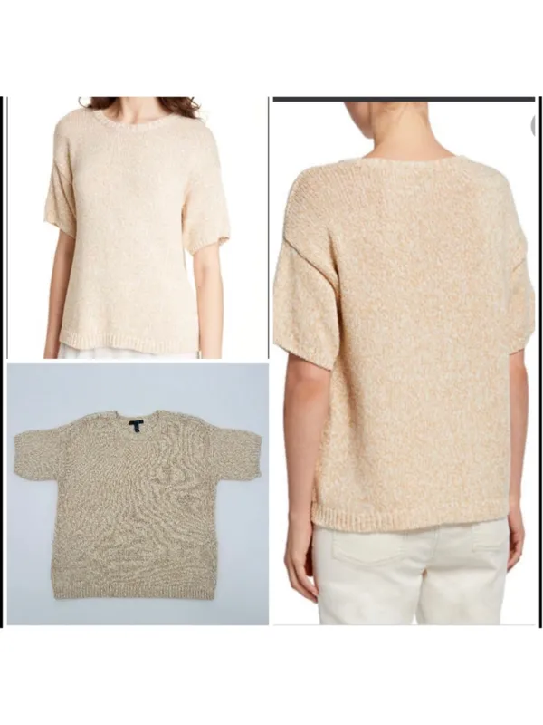 NWOT Women's Eileen Fisher Twisted Chainette Organic Cotton Sweater Size S Beige - Image 2