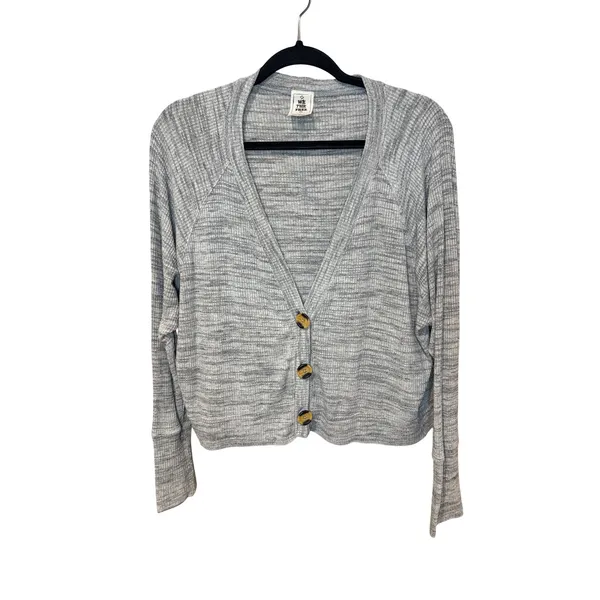 Free‎ People We The Free Ribbed Knit Cropped Button Front Cardigan Gray Small - Image 2