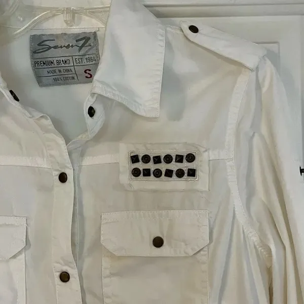 Seven For All Mankind Snap Button Up White Blouse Small - Image 2