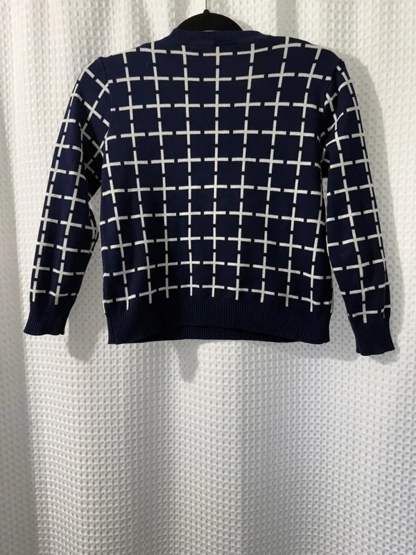 Yishion Navy and White Womens Crew Neck Crop Sweater Size Small - Image 4