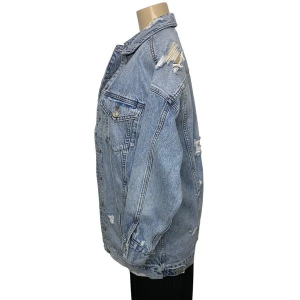 American Eagle Oversized Distressed Denim Jean Jacket‎ Small - Image 5