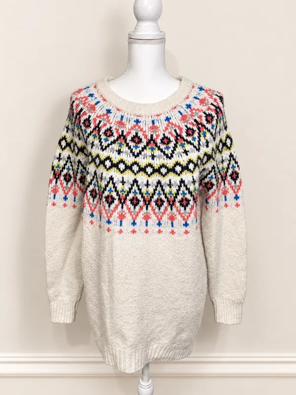 Aerie Fair Isle Oversized Tunic Sweater Women’s XS Ivory Nordic Knit Cowichan - Image 2