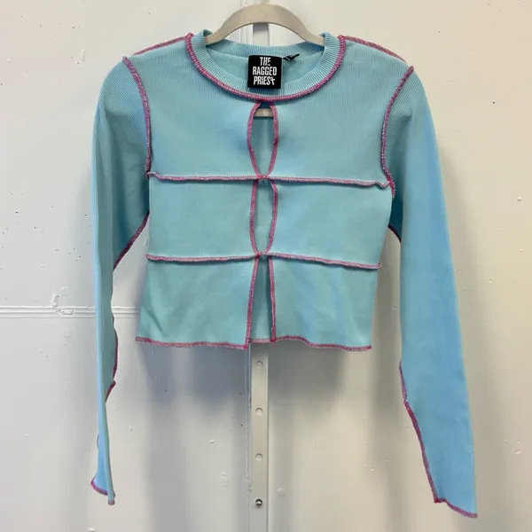 Y2K‎ The Ragged Priest Urban Outfitters Women's Blue Y2K Cutout Ribbed Top Sz 14 - Image 3