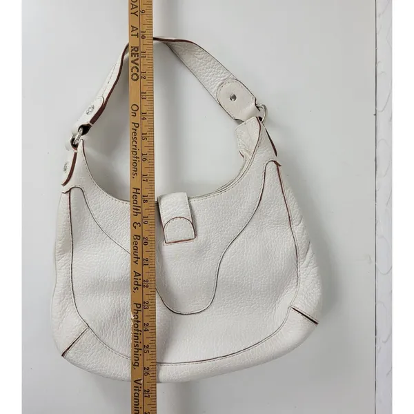 Michael Kors Womens Bag White Pebbled Leather Shoulder Hobo Fold Over Buckle - Image 12