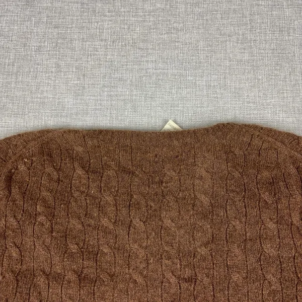 Tweeds Sweater Womens Large Brown V Neck Cable-Knit 100% Cashmere Pullover - Image 12
