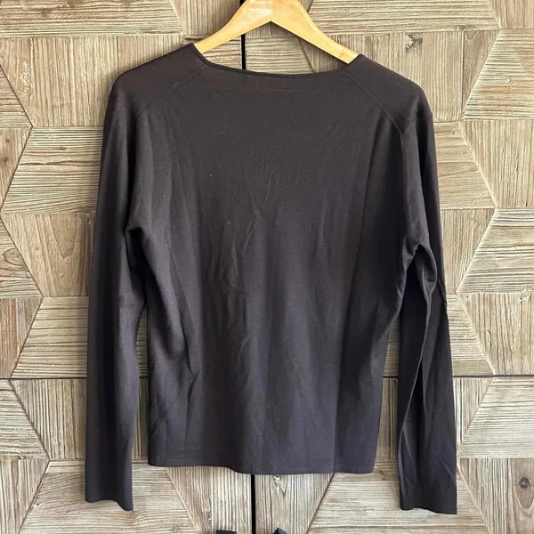 Women's Long Sleeve Wool V-Neck Sweater Brown Size XL Lightweight - Image 2