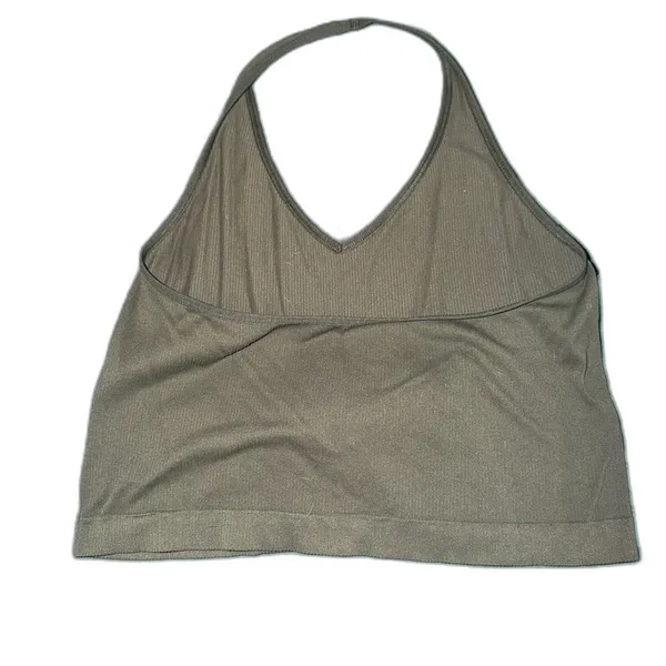 SO Olive Green Ribbed Halter Crop Top Women’s L Stretch Y2K Style - Image 2