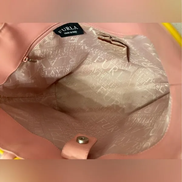 Furla Vintage Y2K Pink & Yellow Bow Tote/Shoulder Bag Elegant Structured Design - Image 6