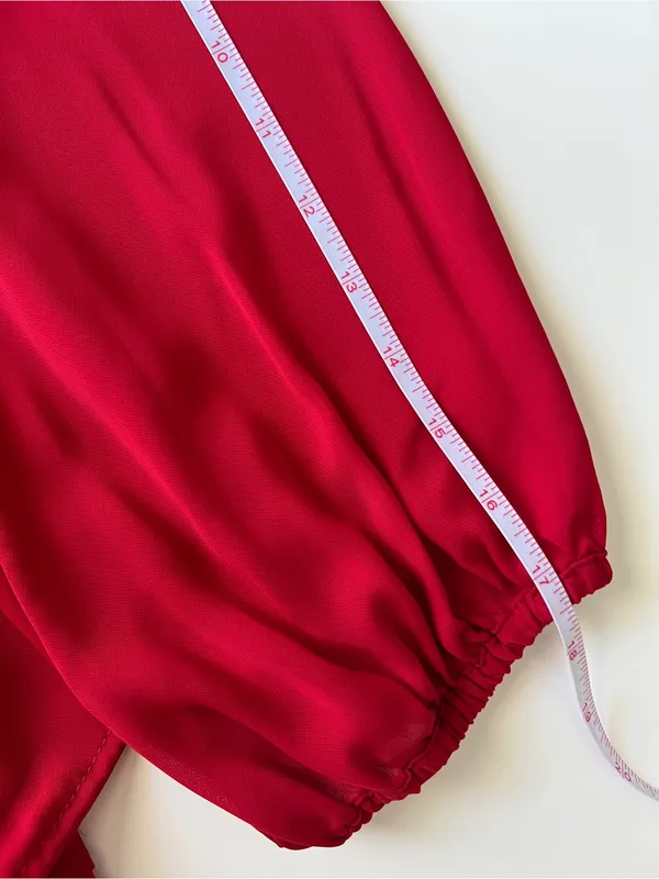 Jaclyn Smith Red Satin Ruffle Button Front 3/4 Balloon Sleeve Blouse Women’s M - Image 13