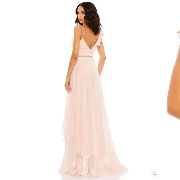 NWT Mac Duggal POLKA DOT ASYMMETRICAL RUFFLE GOWN Pink Size 0 - Image 5