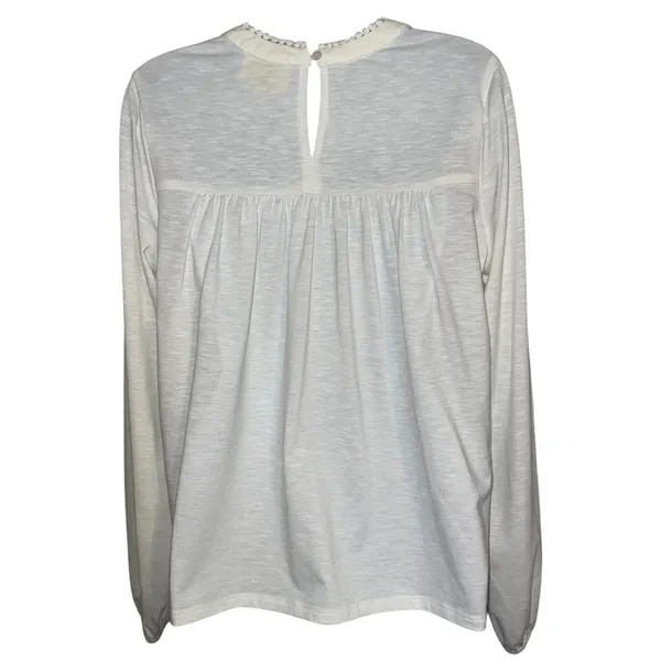 ANTHROPOLOGIE ELLA MARE Cream Lace Trim Pintuck‎ Blouse Top L/S EUC Size Medium - Image 6
