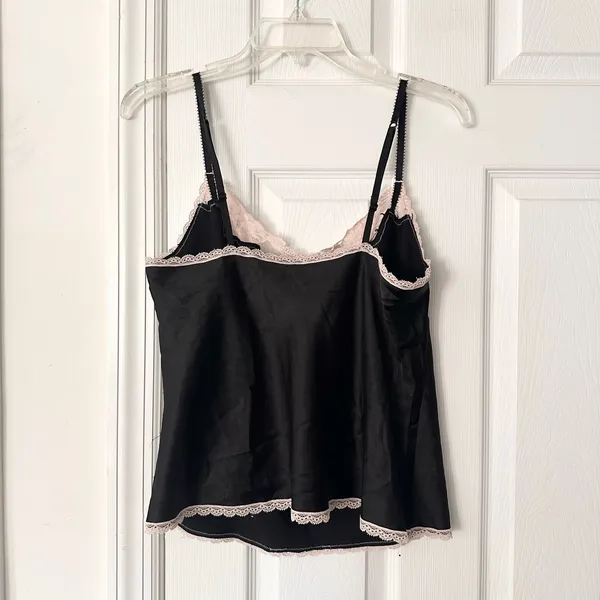 Victorias Secret Black Satin Lace Trim Adjustable Strap Vintage Y2K Neglige Tank - Image 5