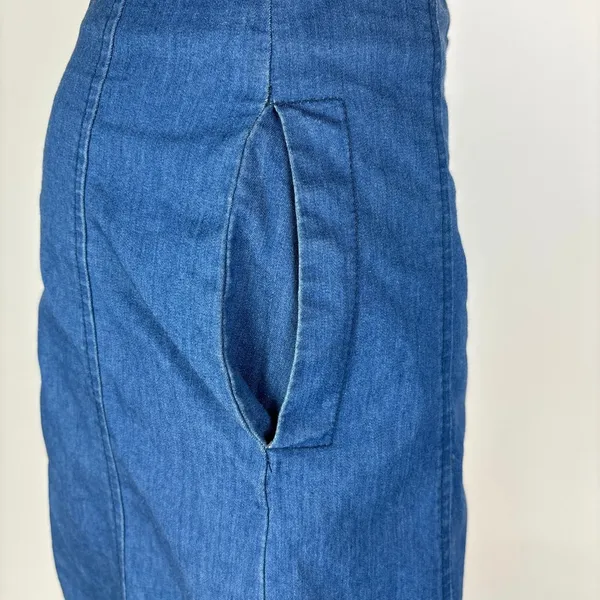 Lush Clothing Women's Blue Denim Jean High Rise Scallop A Line Button Down Skirt Size S - Image 6