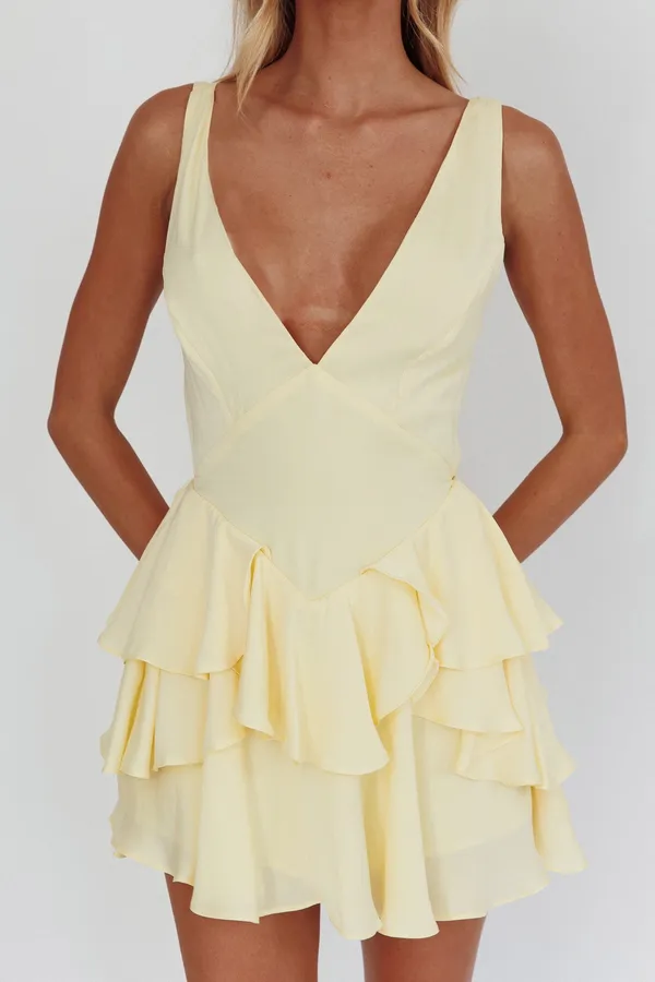 Selfie Leslie Yellow V neck Romper Medium - Image 3