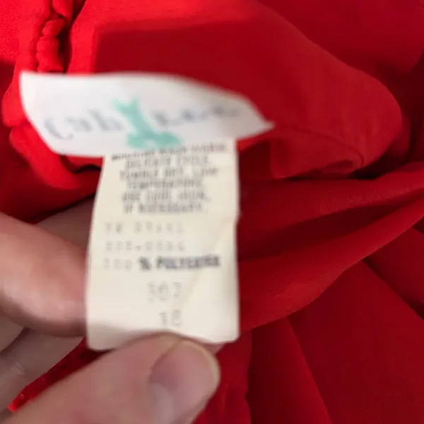 Capree Blouse Vintage 80s Red Beaded Mock Neck‎ Chiffon Button Back 16 Retro - Image 6