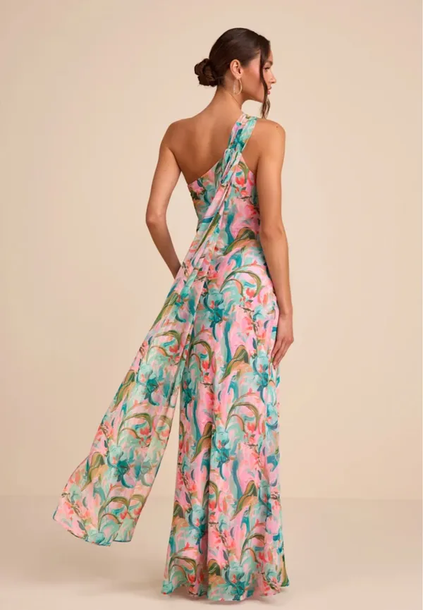 Lulus Mikesha Pink Multi Abstract One-Shoulder Sash Maxi Dress - Image 4