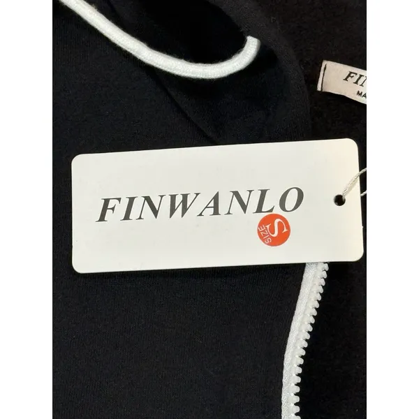 FINWANLO Women’s S Black Fleece Full Zip Hoodie Long Sleeve w/ Pockets - Image 3