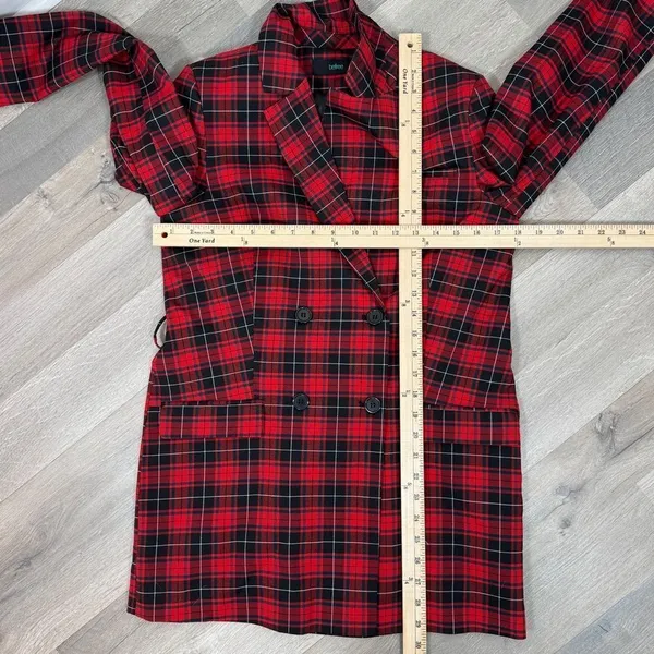 BeFree Tartan Plaid Double Breasted Tie Waist Trench‎ Overcoat Red XS - Image 13