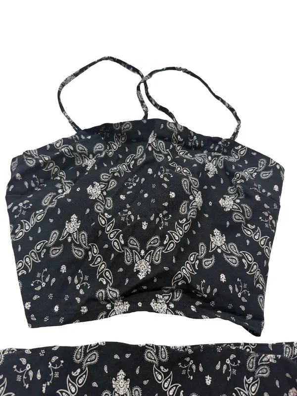 Garage Black White Paisley Outfit Bandana Crop Skirt Set Lace Small Women's - Image 11