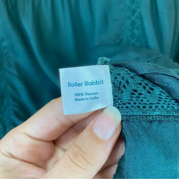 ROLLER RABBIT Embroidered 3/4 Sleeve Viscose Blouse in Emerald Green Sz XS - Image 9
