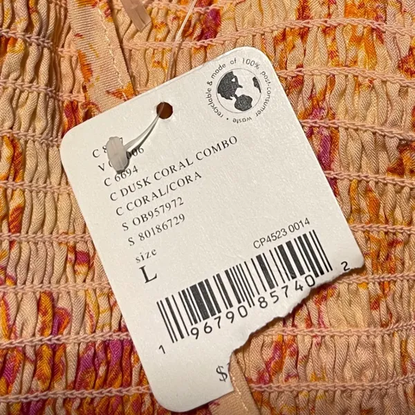 Free People Dusk Coral Combo Smocked Maxi Dress Floral Print‎ Halter Style Large - Image 8