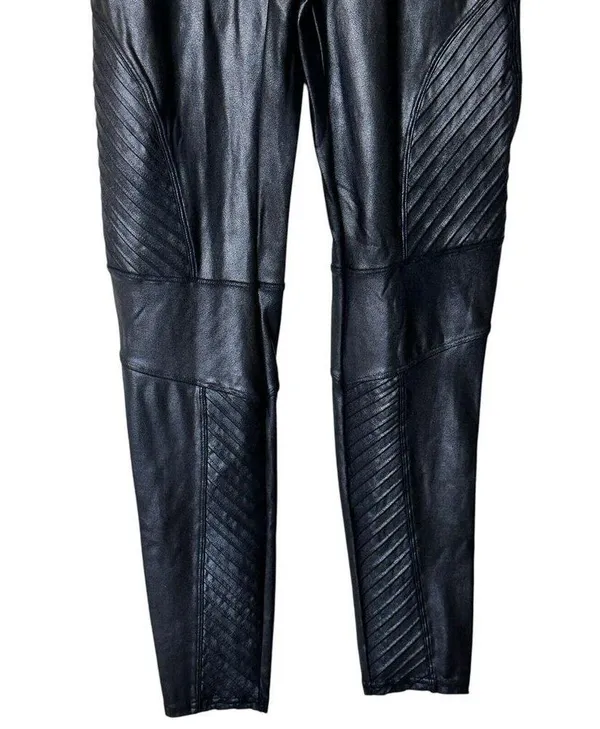 Spanx XL Black Faux Leather Moto shaping slimming Leggings Pull On Pants - Image 8