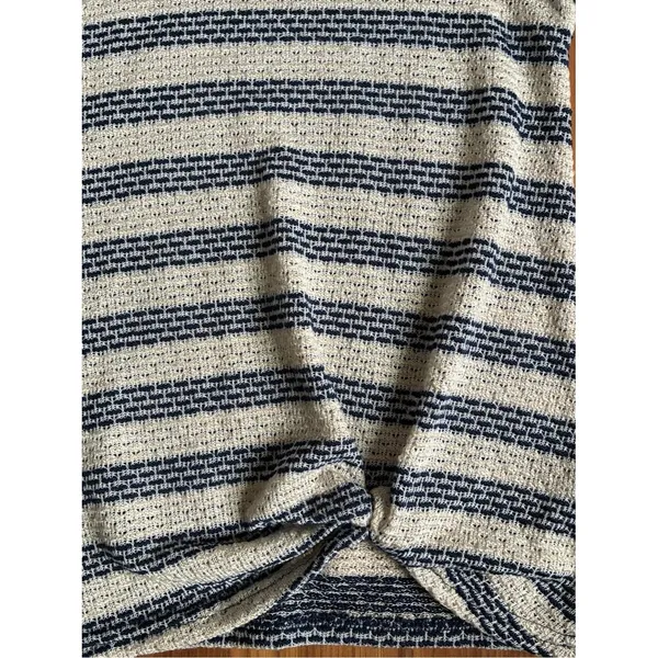 Sunday Striped Knit Pullover Top Navy Cream Twist Front 3/4 Sleeve Size M - Image 3