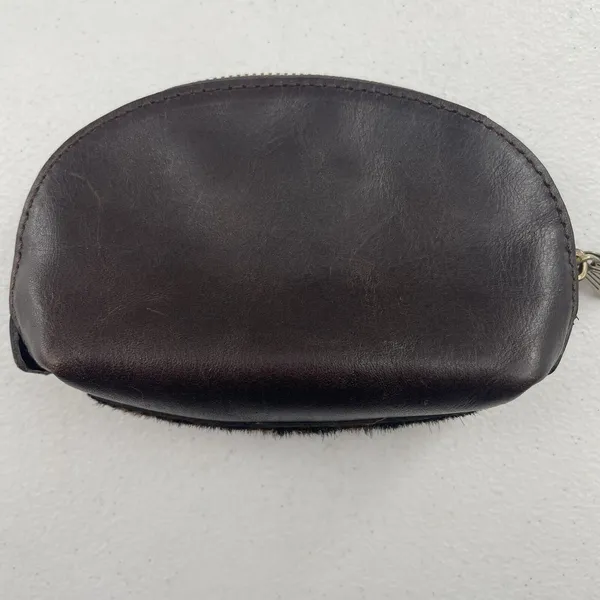Patricia Nash Keisley Cosmetic Key Fob Leopard Calf‎ Hair Leather Brown Zipper - Image 8