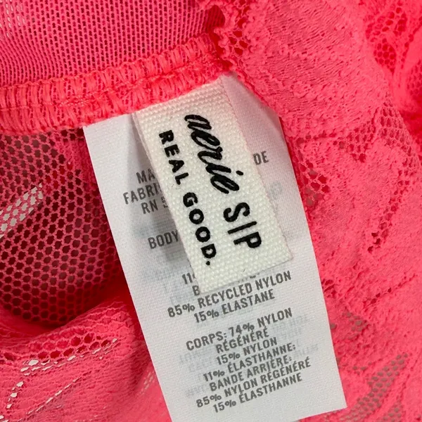 Aerie Real Good Lace Bralette Neon‎ Pink Floral V-Neck Mesh Longline Small - Image 4