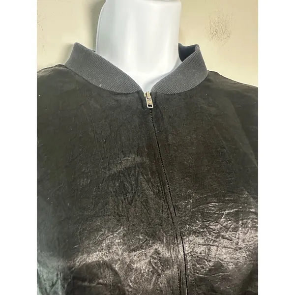 Spenser Jeremy Womens Black Crinkle Textured Full‎ Zip Bomber Jacket Medium - Image 3