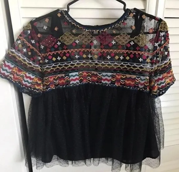 Zara Embroidered Sheer Tulle Top - Image 3