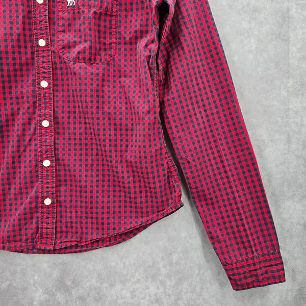 Abercrombie & Fitch Red Blue Plaid Tartan Button Down Long Sleeve Shirt‎ Top XS - Image 4