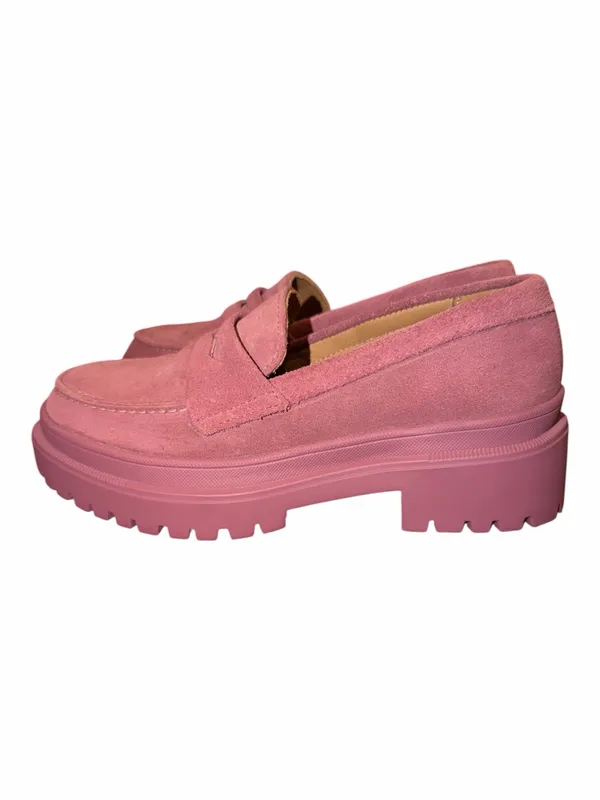 Women's Pink Suede Platform Penny Loafers - Image 2