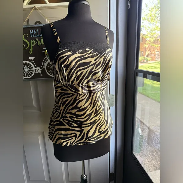 NOS vintage Y2K Cinema Etoile Intimates zebra print lace trim cami, size large - Image 3