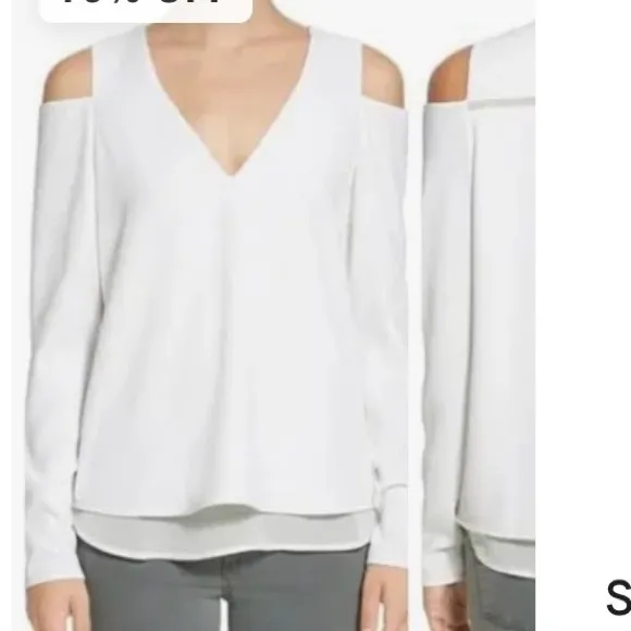 Cooper & Ella White V Neck Cold Shoulder Long Sleeve Double Layer Blouse Size M - Image 2