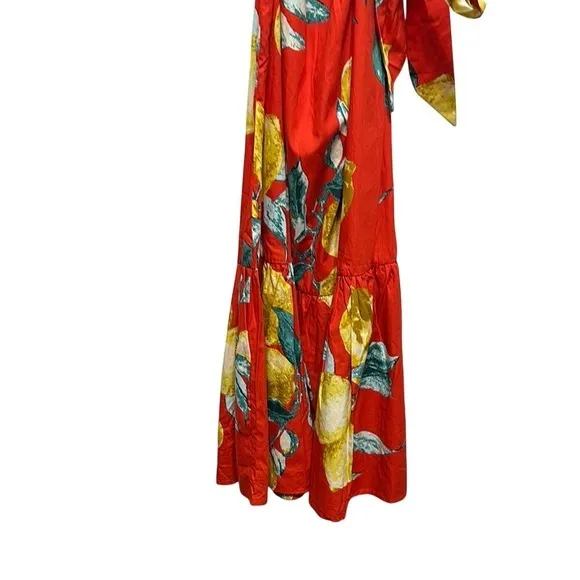 Flying Tomato Red Lemon Print Off Shoulder‎ Cotton Midi Dress - Image 3