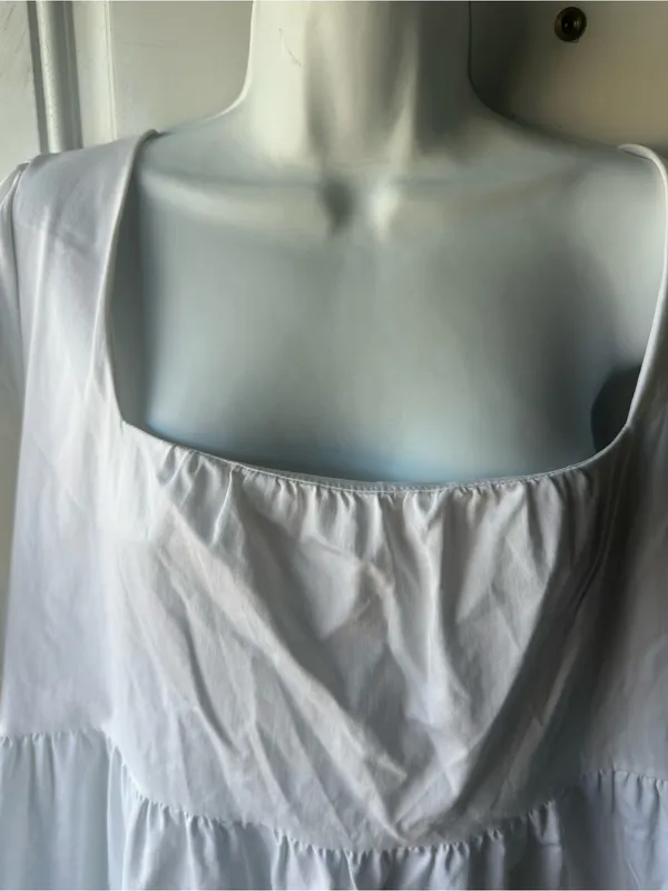 Gianni Bini White Puff Sleeve Tiered Babydoll Mini Dress Square Neck XL - Image 7