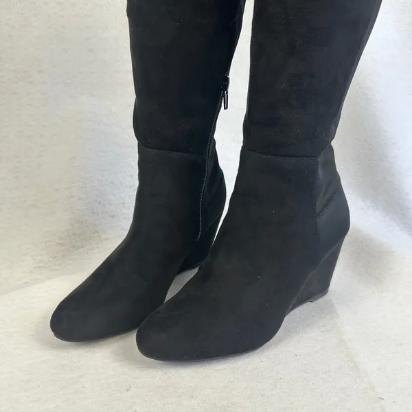 Zigisoho Black Suede Over The Knee Wedge Boots‎ Womens 6 Streetwear - Image 2