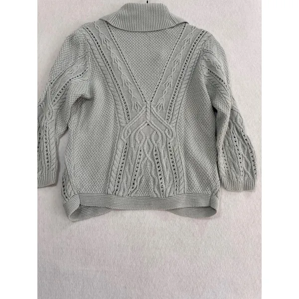 Lauren Ralph Lauren Linen‎ Cotton Cable Knit Shawl Collar Cardigan Blue Grey L - Image 8
