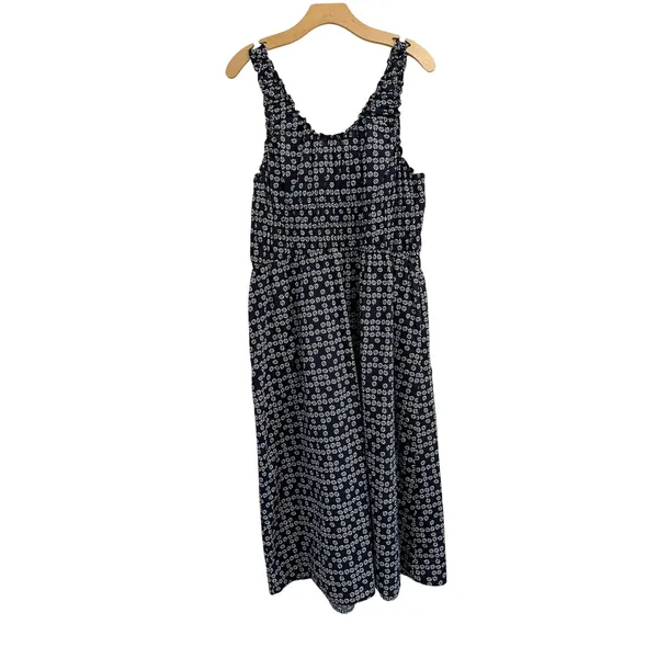Universal Thread Navy Blue‎ Floral White Smocked Cotton Midi Dress Size Large - Image 2