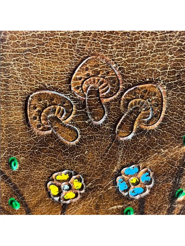 Handmade Handcrafted Brown Floral Tooled Leather Crossbody Bag - Image 4