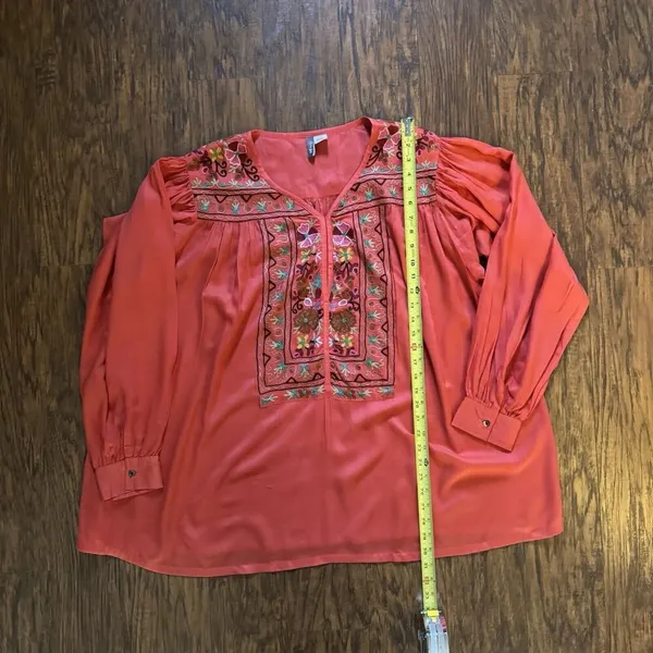 Anu Embroidered Top Blouse Tunic Boho Coral Pink Womens Size Extra Large - Image 5