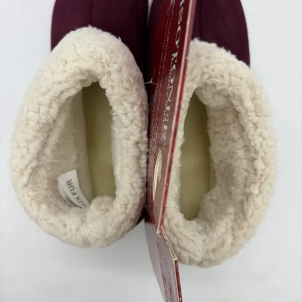 NEW Isotoner Womens 7.5-8 Holiday Slippers‎ Burgundy Hard Sole Cushioned Sherpa - Image 5