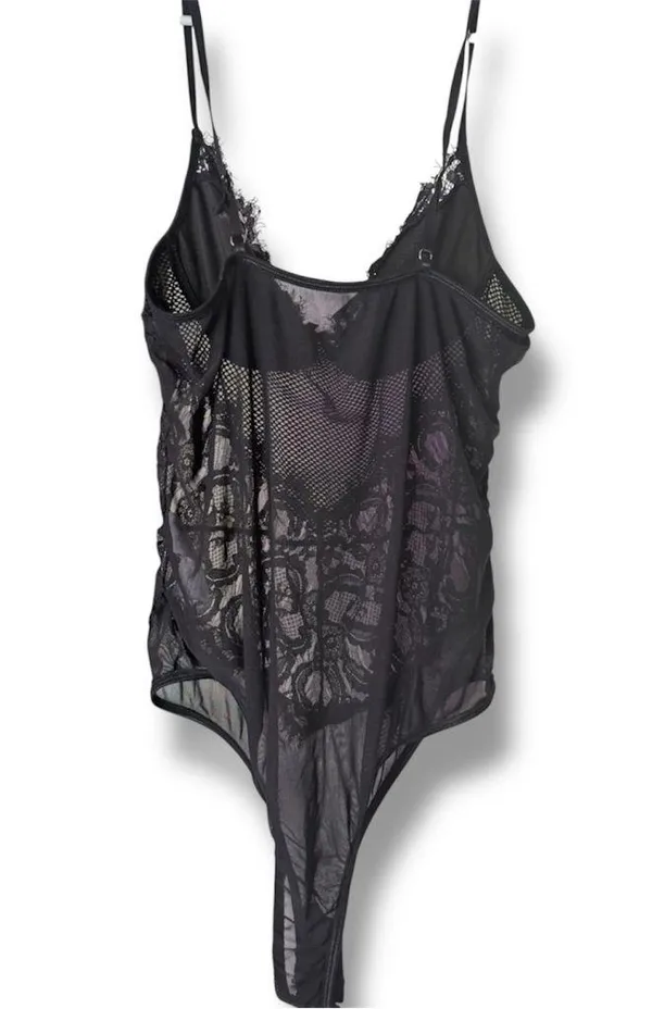 NWOT Black Lace & Mesh Lingerie Bodysuit w/Adjustable Straps – Sexy&Elegant XL - Image 3