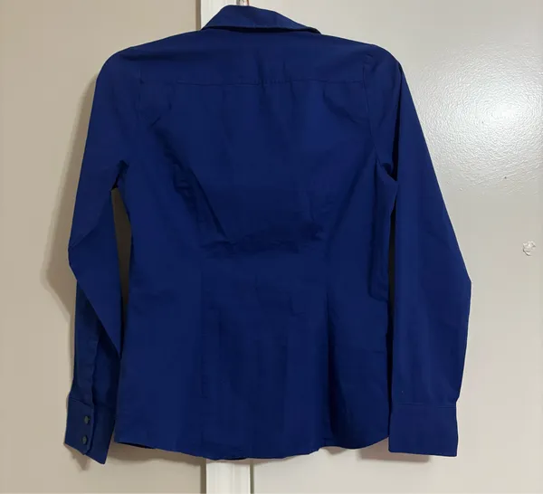 Express Deep Blue Fitted Button-Down Shirt - Image 5