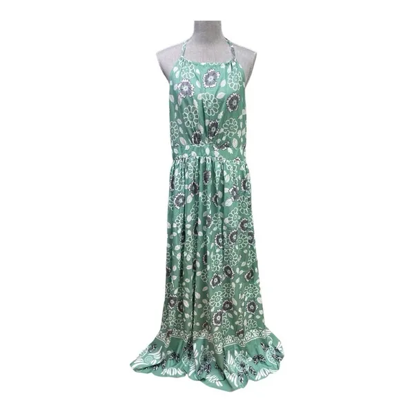 SHEIN Green, White and Gray Halter Maxi Dress with flowers size L - Image 2