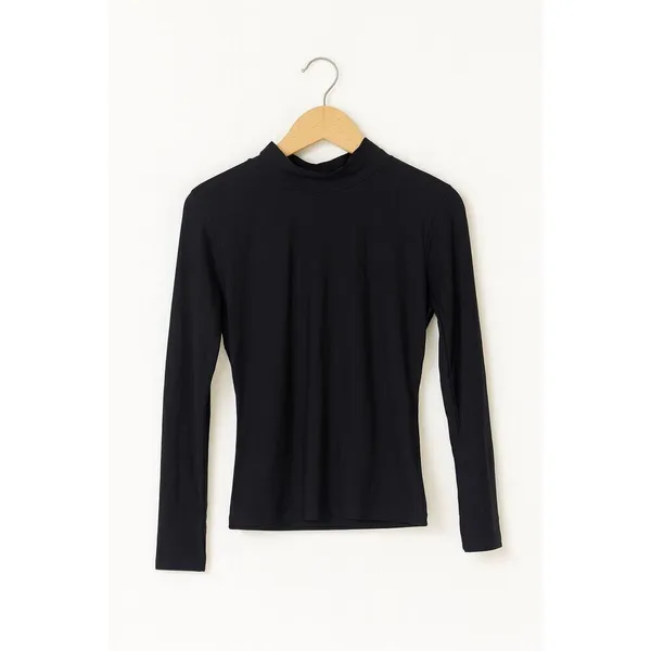 Black Active Fitted Long Sleeve Top | Size L | High Collar Layering Shirt - Image 3
